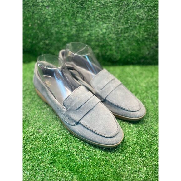 Zara Women's Gray Leather Penny Loafers Suede Finish US 9 EUR 40 - Picture 1 of 10